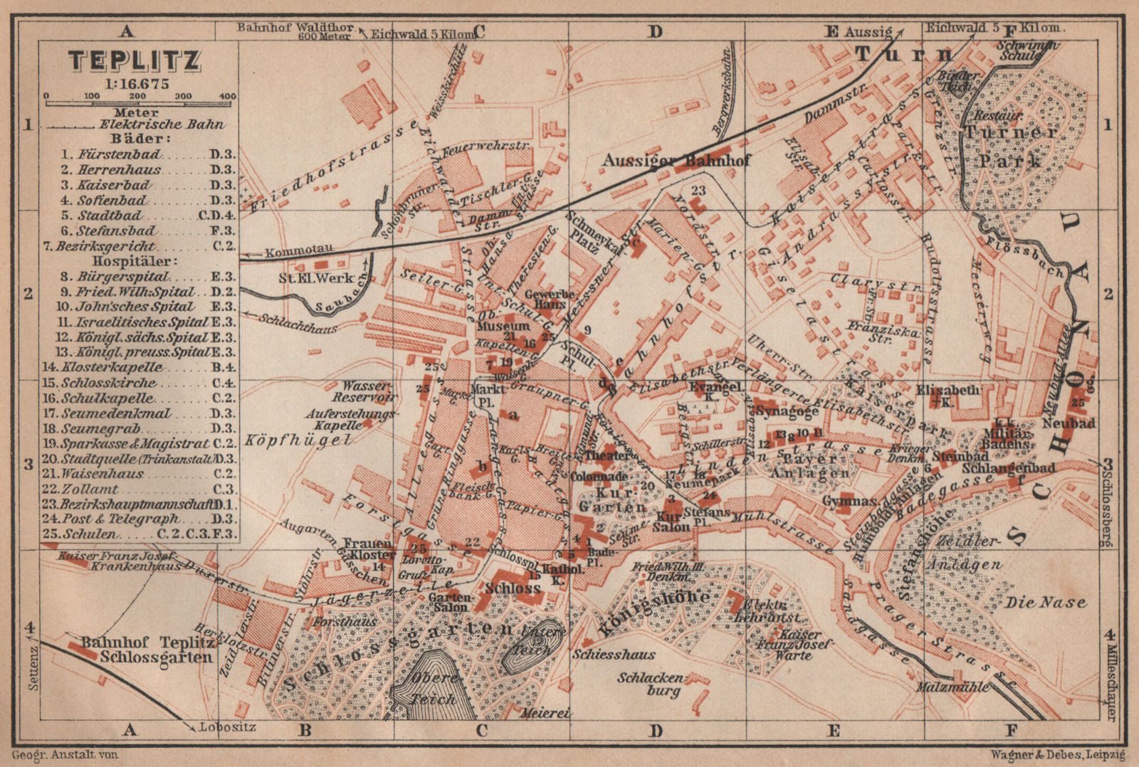 TEPLICE / Teplitz-Schönau town city plan mesta. Czech Republic mapa 1905